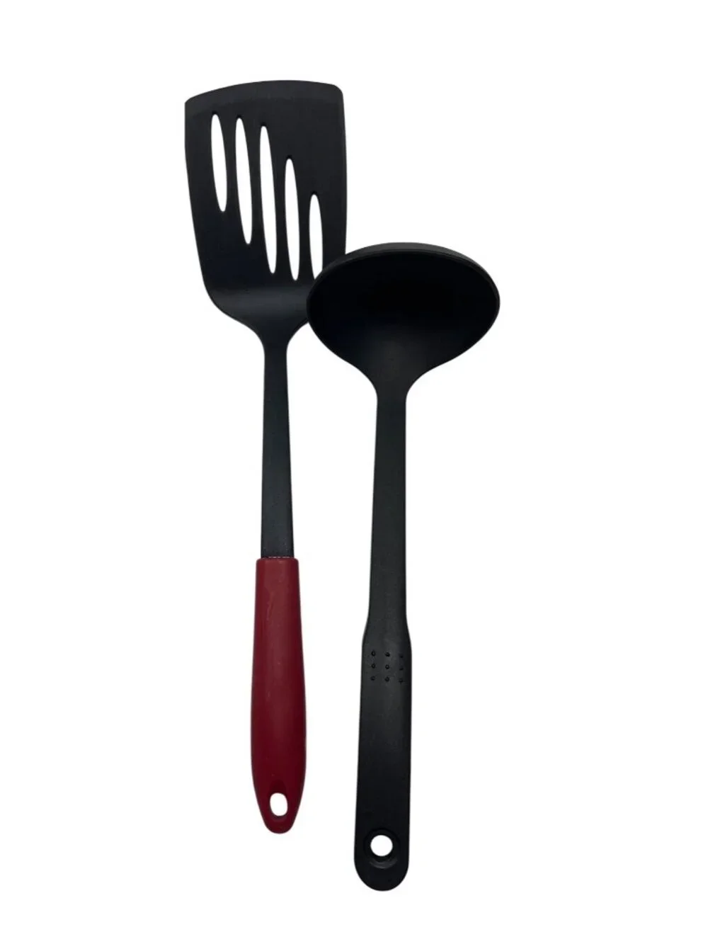 Red & Black Nylon Kitchen Utensil Set - Slotted Spatula & Ladle For Cooking 9e